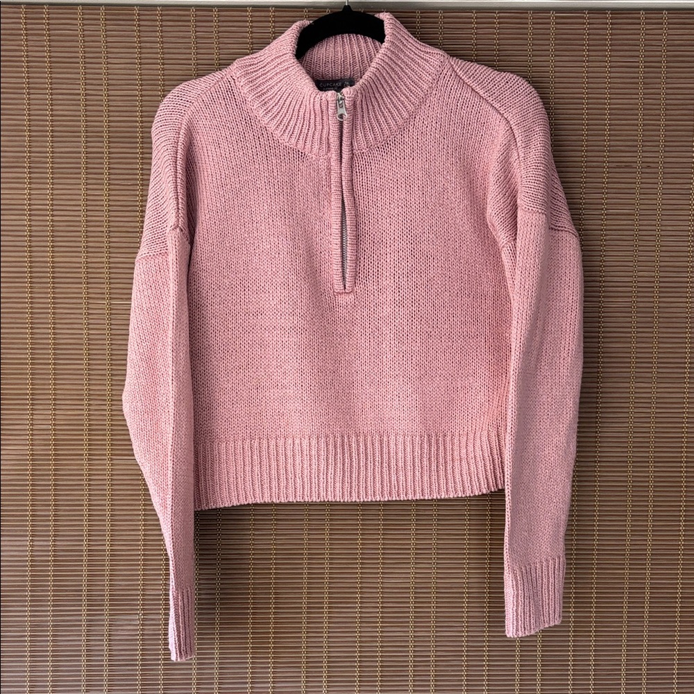 Women’s Pink Half-Zip Cropped Knit Sweater